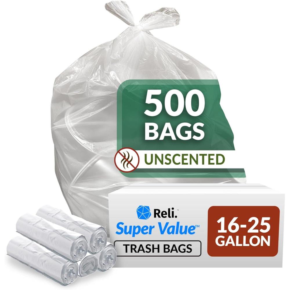 imageReli SuperValue 1625 Gallon Trash Bags 500 Count Bulk Clear Garbage bags