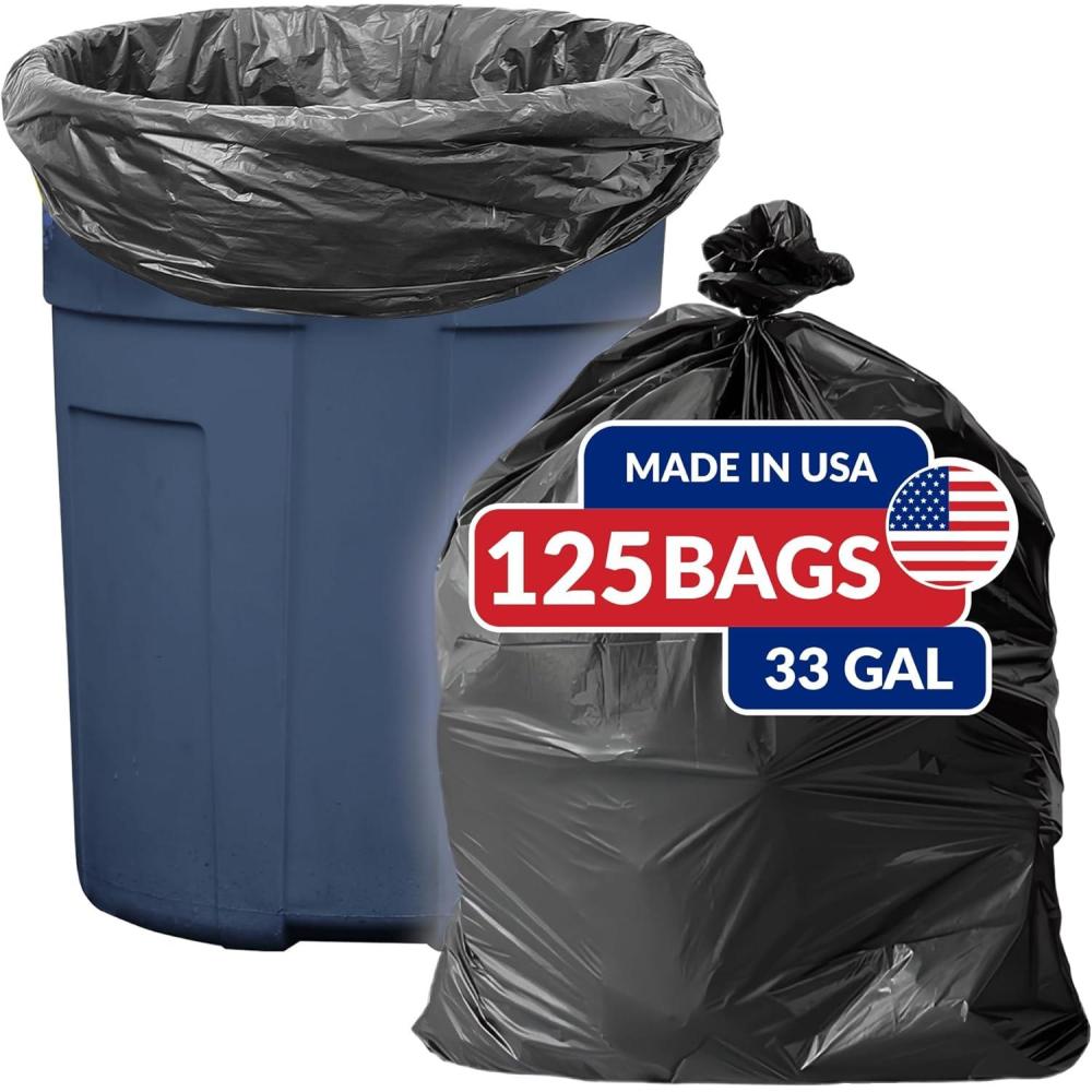 imageReli SuperValue 33 Gallon Trash Bags 125 Count Made in USA Heavy Duty Black MultiUse Garbage Bags