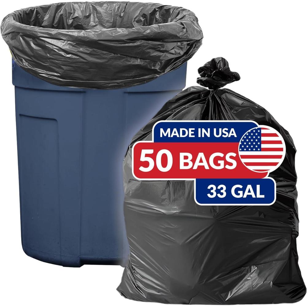 imageReli SuperValue 33 Gallon Trash Bags 50 Count Made in USA Heavy Duty Black MultiUse Garbage Bags