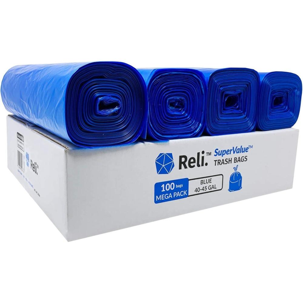 imageReli SuperValue 4045 Gallon Recycling Bags 100 Count Blue Trash Bags