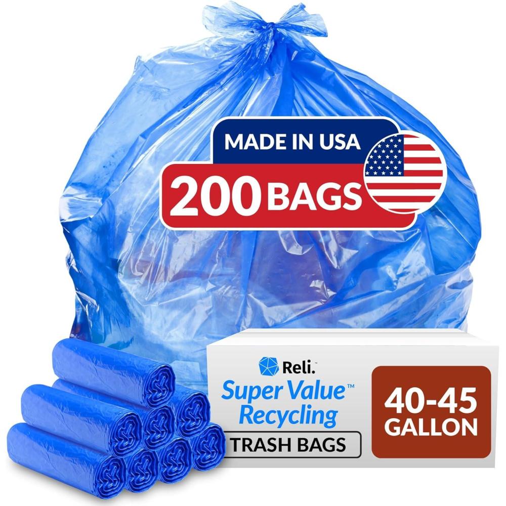 imageReli SuperValue 4045 Gallon Recycling Bags 200 Count Blue Trash Bags Made in the USA
