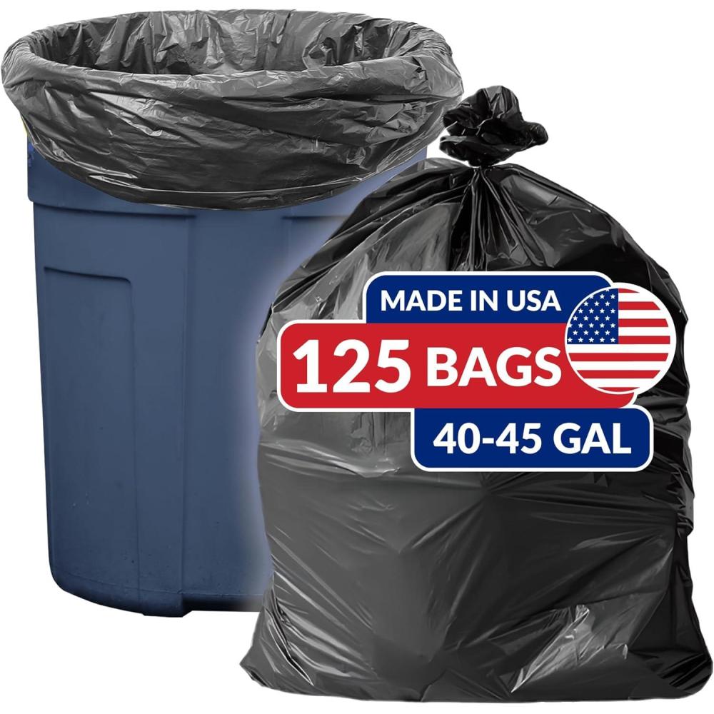 imageReli SuperValue 4045 Gallon Trash Bags  125 Count  Made in USA  Heavy Duty  Black MultiUse Garbage Bags1 Count Pack of 125