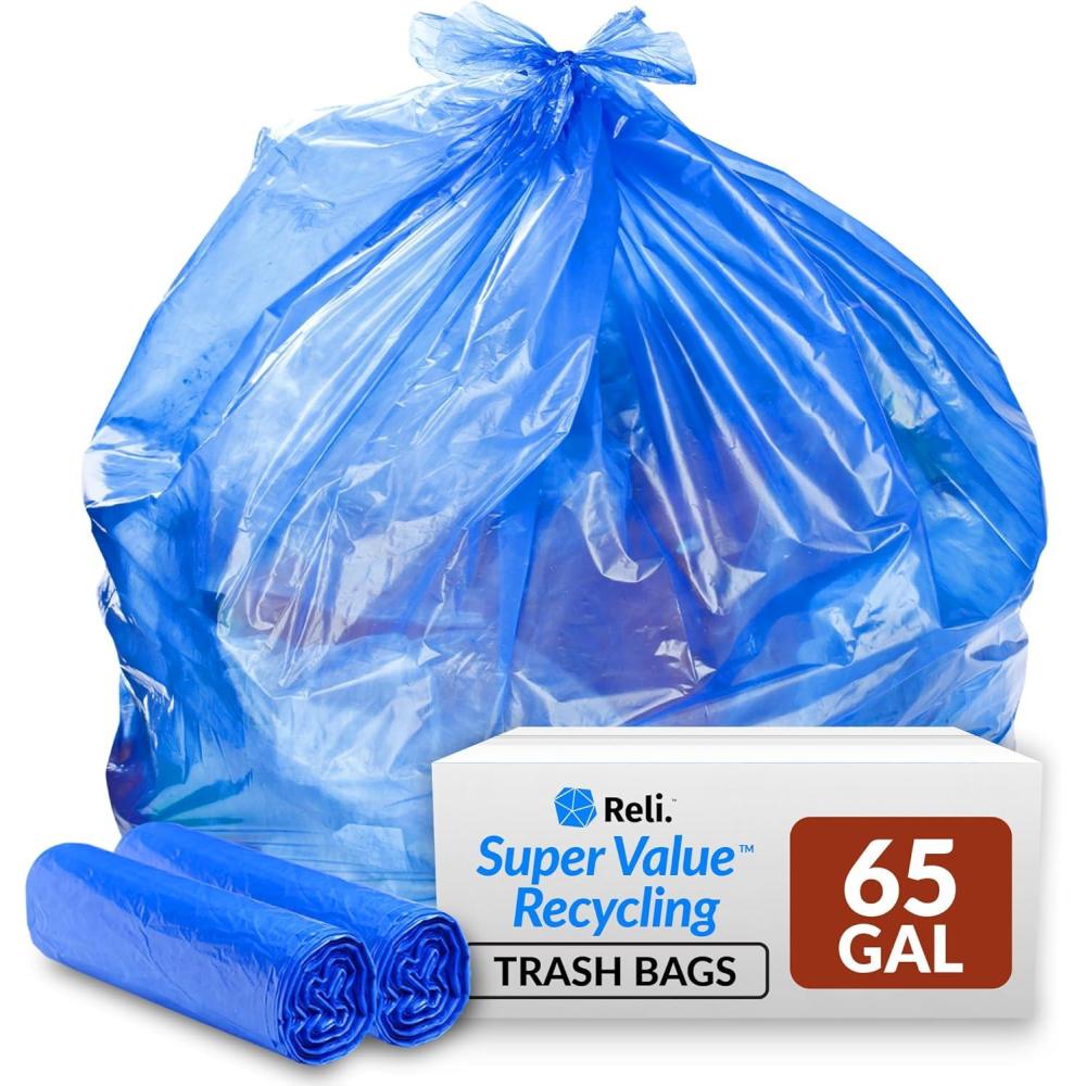 imageReli SuperValue 65 Gallon Recycling Bags 50 Count Blue Trash Bags Made in the USA