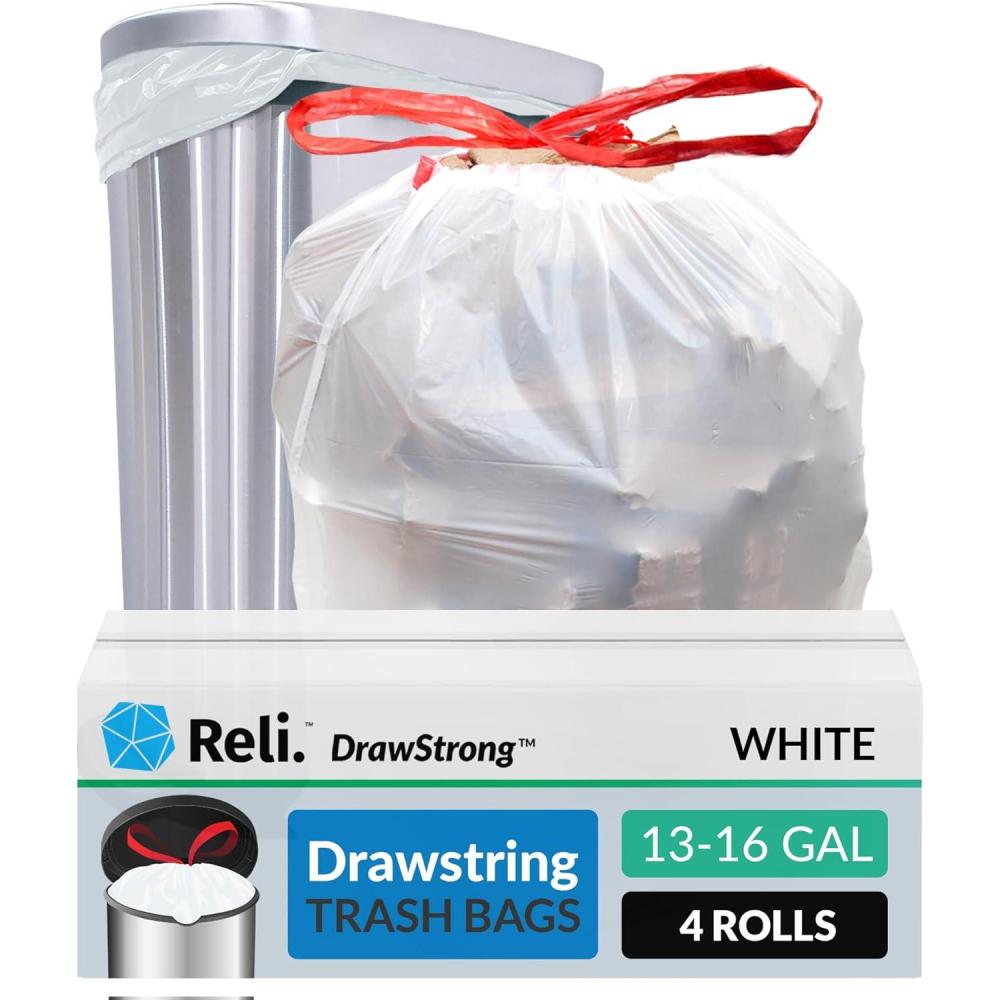 imageReli Tall Kitchen Drawstring Trash Bags 13 Gallon 500 Count Bulk Kitchen Garbage Bags White 13 Gallon 16 Gal Capacity