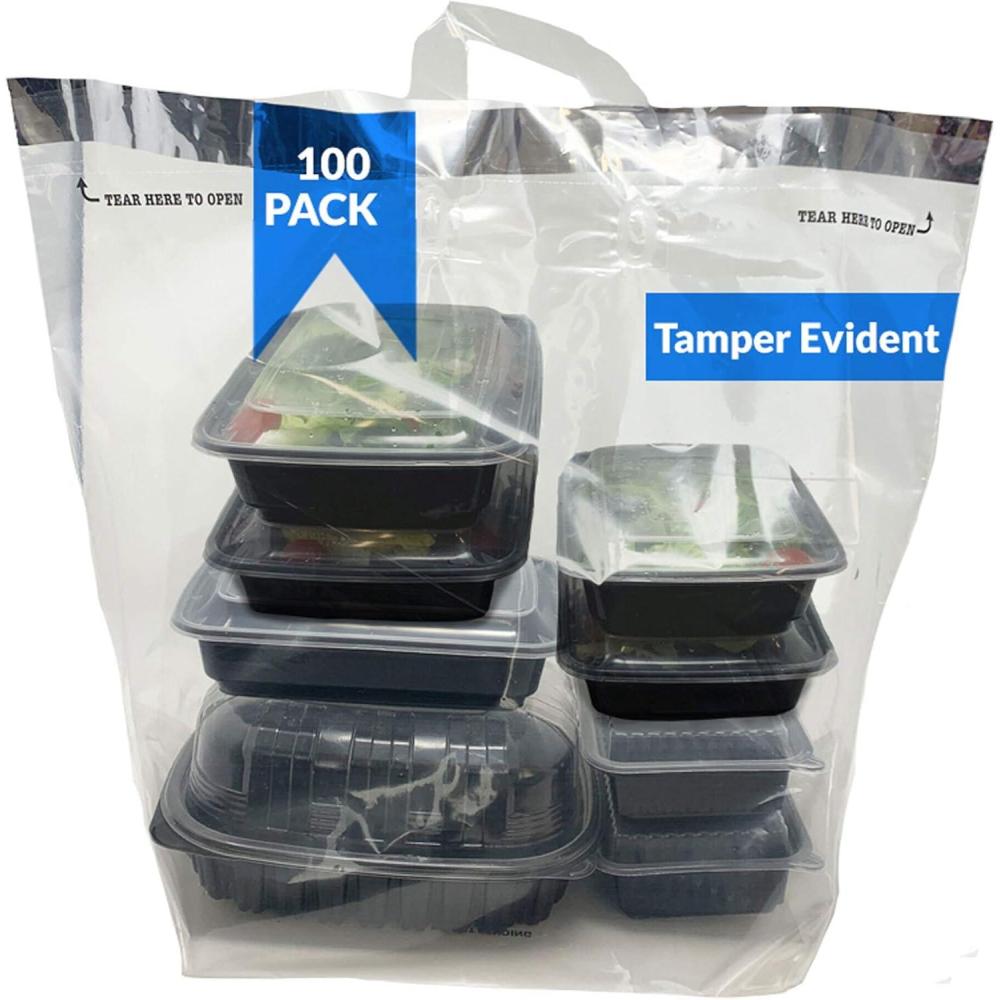 imageReli Tamper Evident To Go Bags 100 PcsLarge 21L x9W x1625H Clear Plastic Bags wHandles Reusable To Go BagCarry Out for Take Out Delivery Restaurant Adhesive Seal Tamper Proof