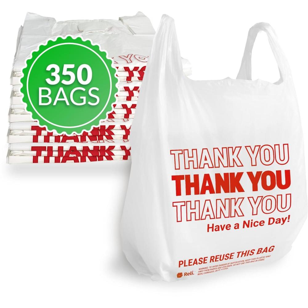imageReli Thank You Plastic Bags 350 Count 115 x 65 x 21 White  Grocery Shopping Bag Restaurants Convenience Store