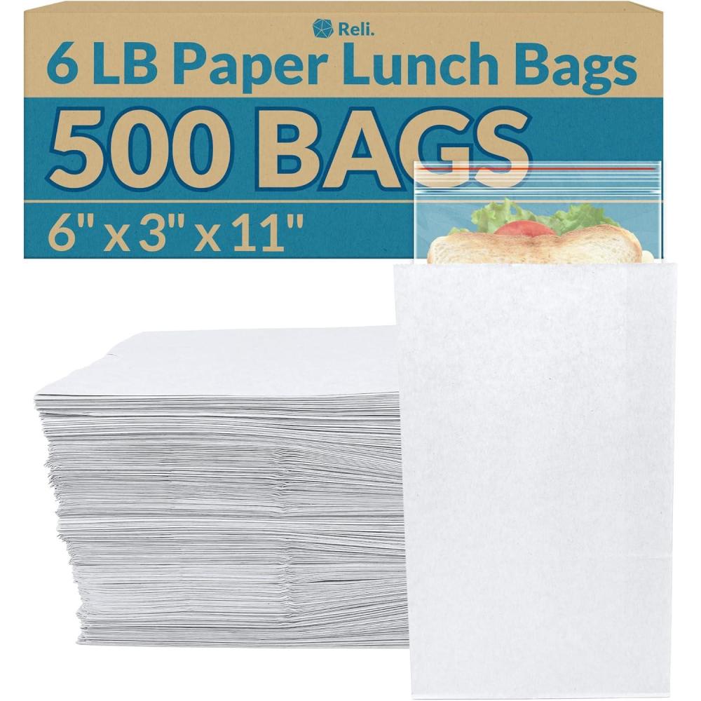 imageReli White Paper Bags 500 Count Paper Lunch Bags Ideal for Small Lunches and Crafts Perfect for Sandwiches and Snacks