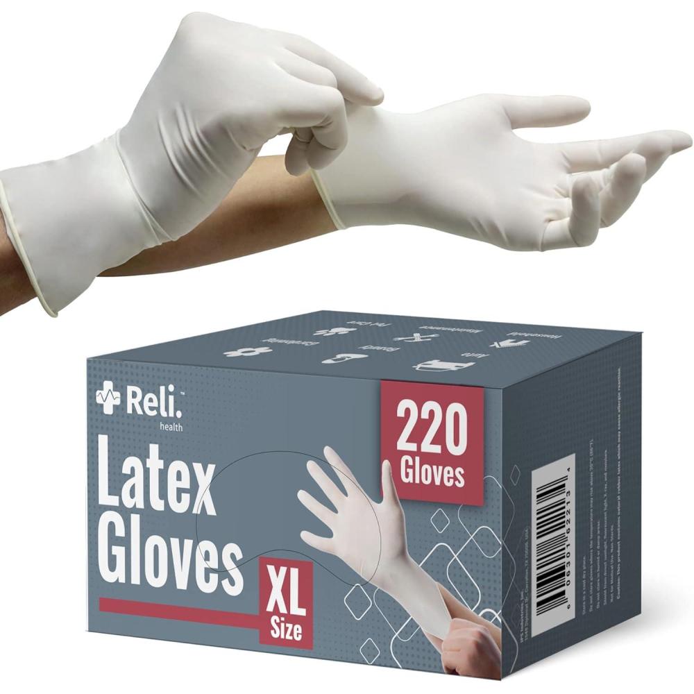 imageReli XLarge Latex Gloves Disposable PowderFree White 220 Count