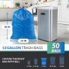 Reli. 13 Gallon Trash Bags Drawstring (50 Count) | Tall Kitchen Garbage Bags, Unscented | Ideal for Kitchen, Home | Blue Recycling Can Liners w/Drawstring
