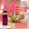 Reli. Plastic Juice Bottles [15 Pack] [12 oz] Square Plastic Juice Bottles with Caps & Sticker Labels | Clear, Empty for Juicing 12oz | Disposable, Reusable Containers for Juicing, Smoothies