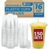 Reli. Plastic Cups with Lids 16 oz | 150 Sets | Clear Plastic Cups with Lids | To Go, Leak Proof | Use for Smoothies, Iced Coffee(150)