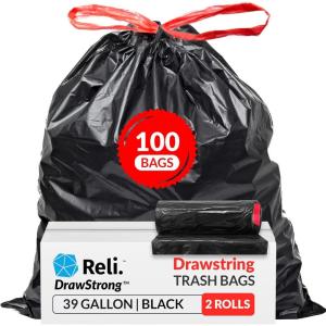 Reli. 2-4 Gallon Trash Bags Drawstring | 250 Count | 18″x 20″ | Small Garbage Bags 4 Gallon – Drawstring Handles | White Trash Can Liners 2 Gal – 3Gal – 4Gal | Small Bin Liners, Office(1 Count (Pack of 100))