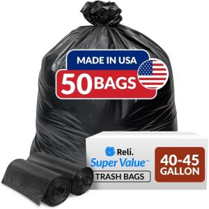 Reli. 40 to 45 Trash Bags Heavy Duty | 50 Trash Bags | Super Sizeable for Serious Garbage Cleanup (Black)