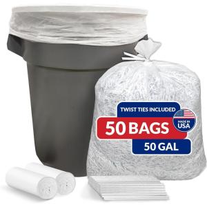 Reli. 50 Gallon Trash Bags Heavy Duty (50 Count) | Clear | Twist Ties Included | Extra Tough, Leak-Proof Garbage Bags | Ideal for Large Clean Ups
