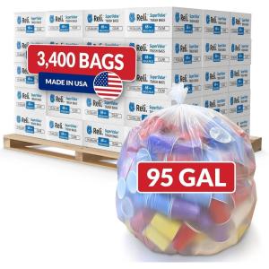 Reli. 95 Gallon Trash Bags | Heavy Duty | 3,400 Total | 68 Bags/Case, 50 Cases/Pallet | Made in USA | Clear