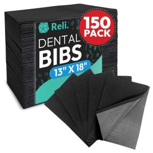 Reli. Black Dental Bibs (150 Pack) | 13″x18″ Dental Bibs Disposable for Patients, Dentists | 3-Ply Waterproof, Disposable Sheets for Medical Tray Cover, Nail Mat, Tattoo Shop