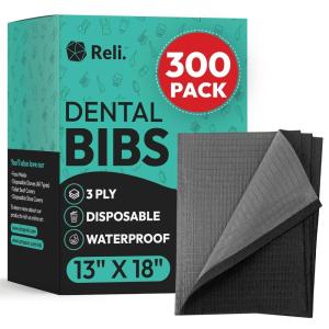 Reli. Black Dental Bibs (300 Pack) | 13″x18″ Dental Bibs Disposable for Patients, Dentists | 3-Ply Waterproof, Disposable Sheets for Medical Tray Cover, Nail Mat, Tattoo Shop