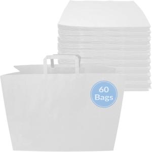 Reli. Paper Shopping Bags, White | 60 Pcs | Large 16x6x12″ | Kraft White Paper Bags with Handles | Heavy Duty, Large | Shopping, Take Out/To Go, Retail, Restaurant