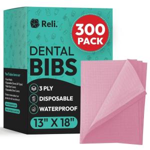Reli. Pink Dental Bibs (300 Pack) | 13″x18″ Dental Bibs Disposable for Patients, Dentists | 3-Ply Waterproof, Disposable Sheets for Medical Tray Cover, Nail Mat, Tattoo Shop