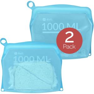 Reli. Reusable Silicone Bags (2 Pack) | Sandwich (1000 ml), Aqua | Silicone Bags for Food Storage | Reusable Food Storage for Meal Prep | Leak-Proof, Dishwasher/Freezer Safe
