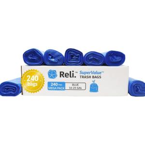 Reli. SuperValue 16-25 Gallon Recycling Bags | 240 Count Bulk | Blue Trash Bags | Commercial Can Liners
