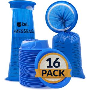 Reli. Vomit Bags Disposable (16 Pack) Barf Bags Disposable, 1000ml | Throw Up, Emesis, Puke, Nausea | Use for Car, Barf, Adults, Kids (Blue)