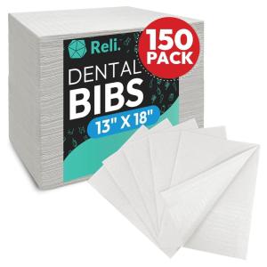 Reli. White Dental Bibs (150 Pack) | 13″x18″ Dental Bibs Disposable for Patients, Dentists | 3-Ply Waterproof, Disposable Sheets for Medical Tray Cover, Nail Mat, Tattoo Shop