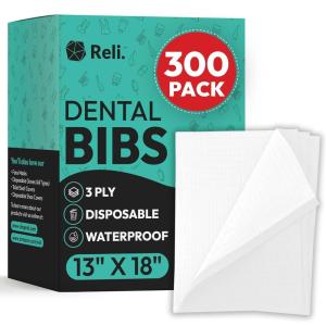 Reli. White Dental Bibs (300 Pack) | 13″x18″ Dental Bibs Disposable for Patients, Dentists | 3-Ply Waterproof, Disposable Sheets for Medical Tray Cover, Nail Mat, Tattoo Shop