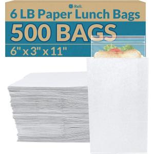 Reli. White Paper Bags | 500 Count | Paper Lunch Bags Ideal for Small Lunches and Crafts | Perfect for Sandwiches and Snacks