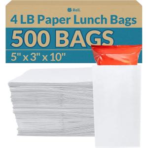 Reli. White Paper Bags | 500 Count | Paper Lunch Bags Ideal for Small Lunches and Crafts | Perfect for Sandwiches and Snacks(4 LB | White | 500 Pack)