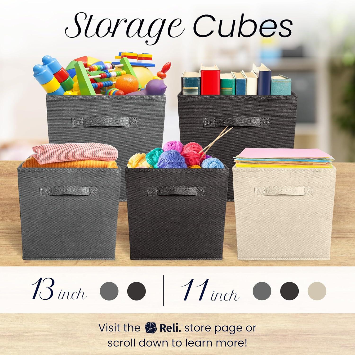 imageReli 11 Inch Cube Storage Bins 8 Pack Cube Organizer Bins 11x11 Fabric Storage Boxes Collapsible Foldable Fabric Cubby Box Square Kids Room Organization Beige