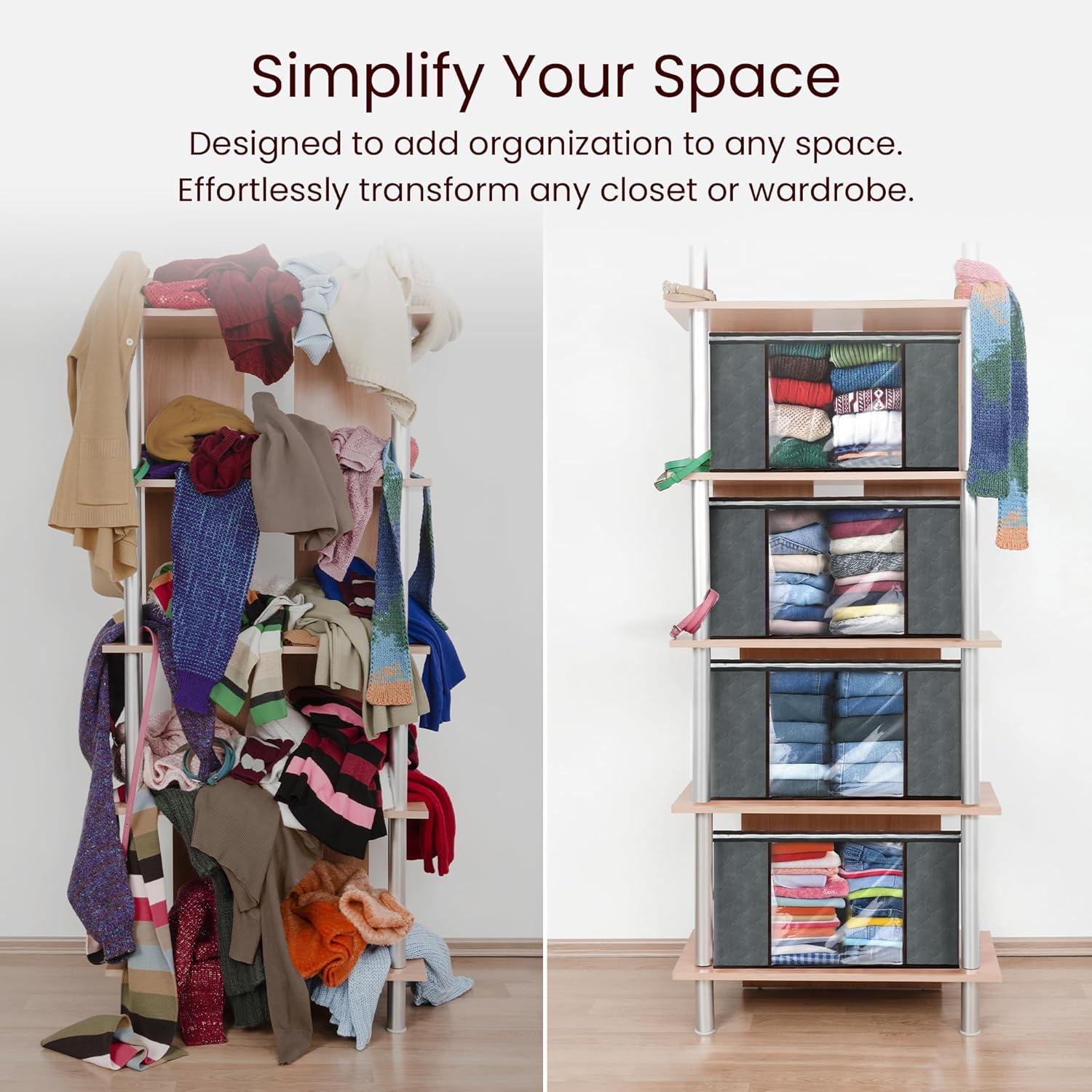 imageReli 60L Clothes Storage Bags 6 Pack Foldable Closet Organizers amp Closet Storage Containers Foldable Bins with Lids Handles Large Clothing Bags for Towels Toys Blankets Grey6