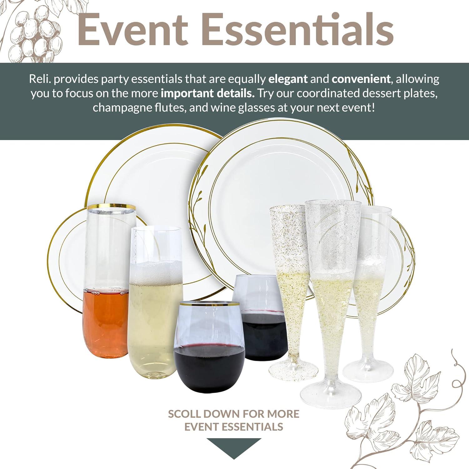 imageReli Champagne Flutes Plastic 25 Pack 9 oz Gold Rim Clear Stemless Premium Plastic Champagne Flutes PartyPerfect for Celebrations25