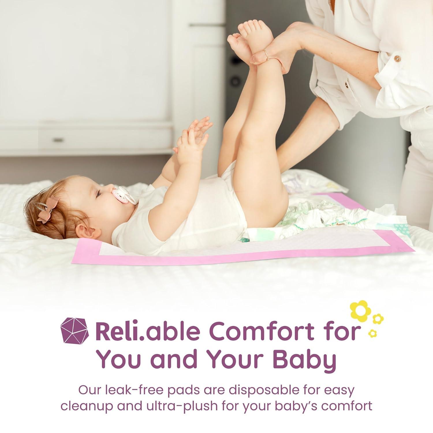 imageReli Disposable Changing Pads for Baby 220 Pack Disposable Diaper Changing Pads 13 x 18 Super Absorbent LeakProof Liners Waterproof Quick Dry Underpads PinkWhite