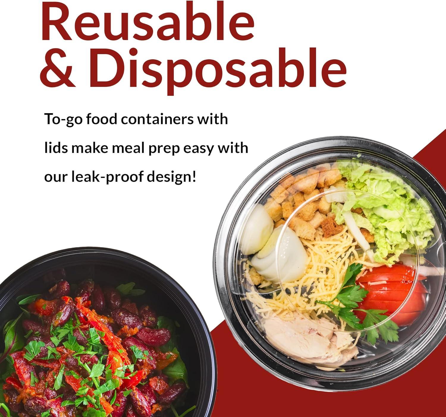 imageReli Meal Prep Containers 32 oz 45 Pack Reusable Meal Prep BowlsFood Containers Microwavable Bowls with Airtight Lids Black Food Storage