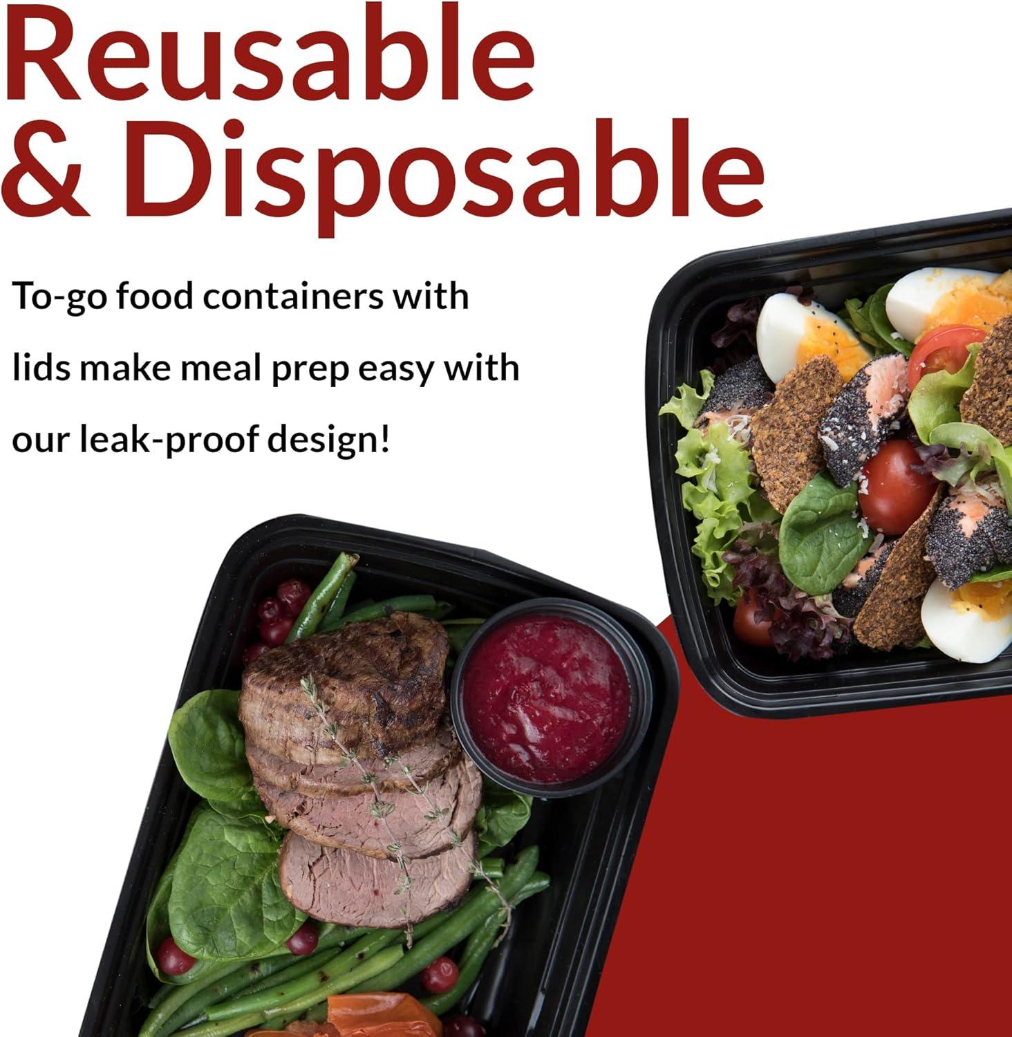 imageReli Meal Prep Containers 38 oz 45 Pack Large 1 Compartment Food Container wClear Lids Microwavable Food Storage Black Reusable Bento BoxLunch Box for FoodMeal Prep