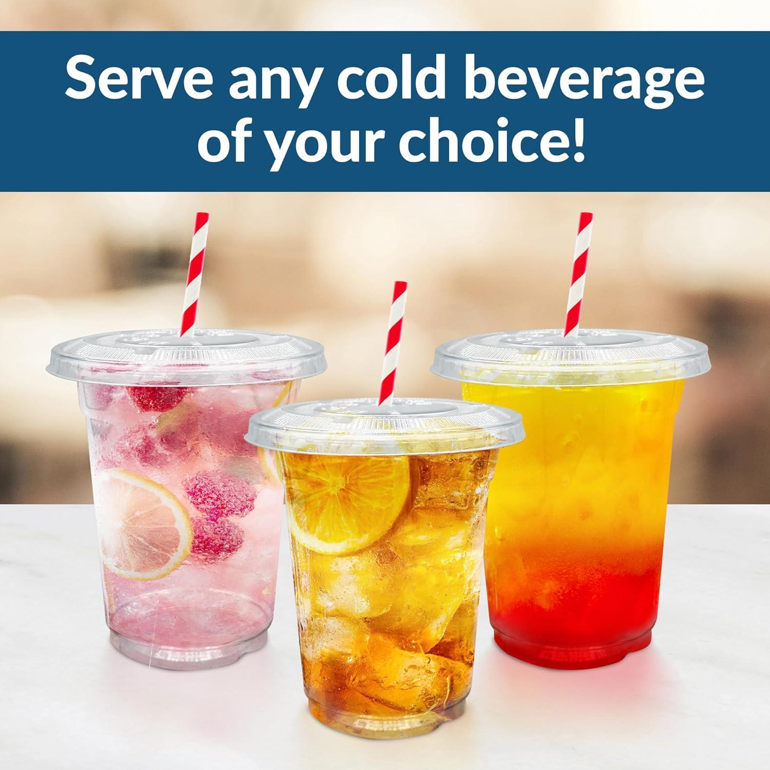 imageReli Plastic Cups with Lids 12 oz 150 Sets Clear Plastic Cups with Lids Clear Disposable PET Bulk 12 oz PET Container with Flat Tops for Desserts Iced Coffee Smoothies To Go Drinks