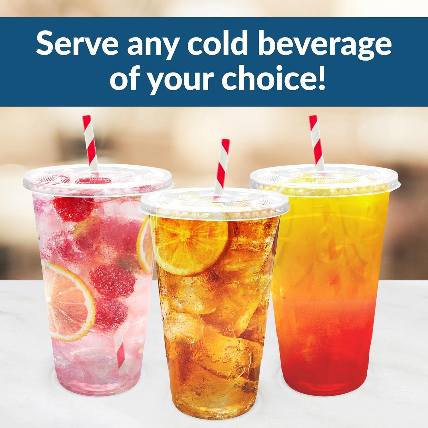 imageReli Plastic Cups with Lids 24 oz 150 Sets Clear Plastic Cups with Lids PET Clear Disposable Bulk PET Containers with Flat Tops for Party Iced Coffee Smoothies To Go Drinks