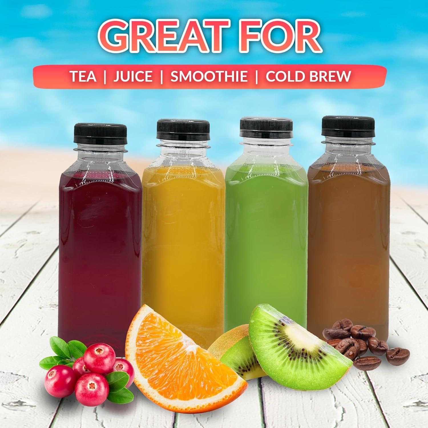 imageReli Plastic Juice Bottles 24 Bulk Pack 16 oz Square 16 oz Plastic Bottles with Caps amp Sticker Labels Clear Empty for Drinks 16oz Disposable Reusable Containers for Juicing Smoothies24