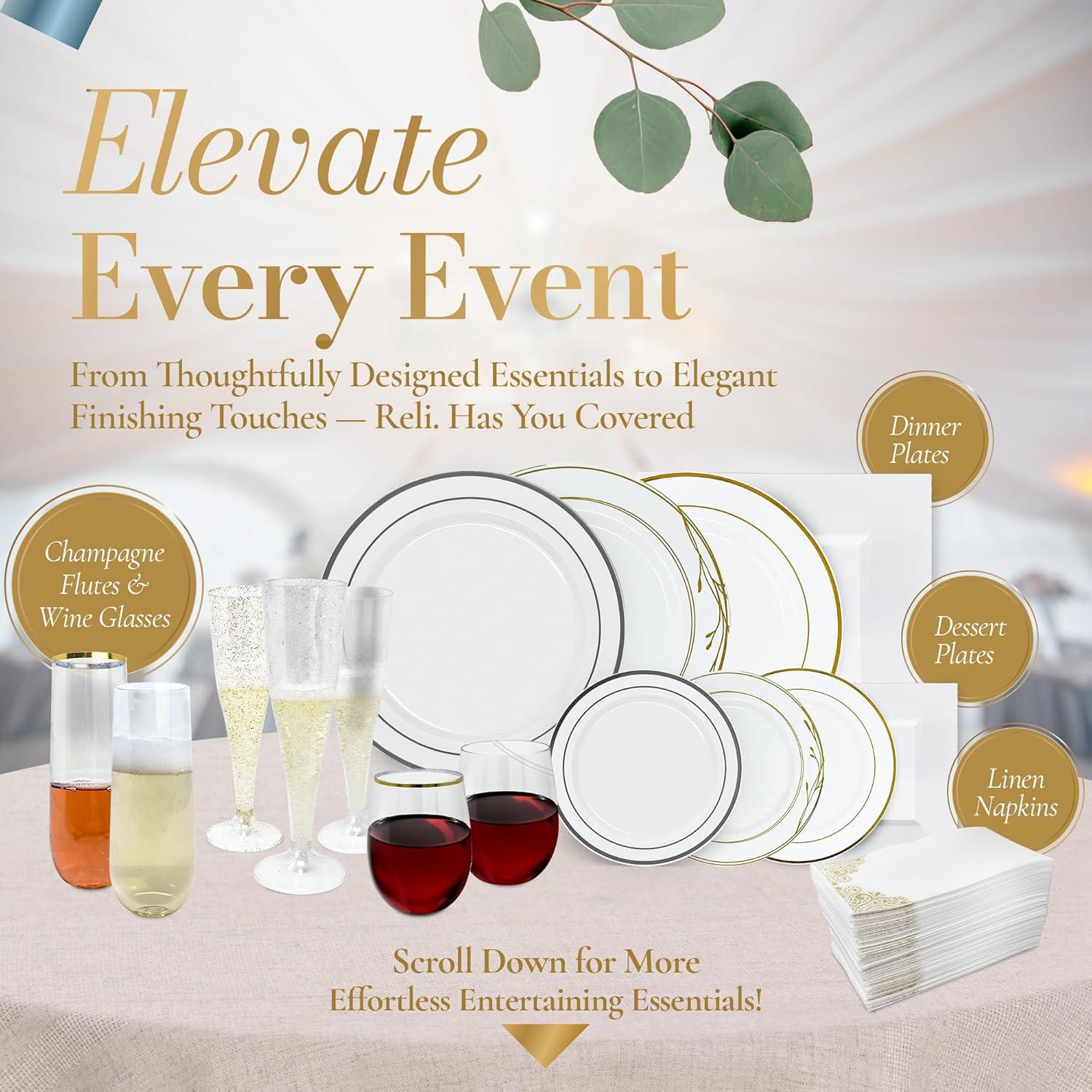 imageReli Plastic Plates for Party 210 Pieces White wGold Rim Plates and Napkins Party Supplies Disposable Dinnerware Set for 30 Guests Dinner amp Dessert Pack PreRolled Gold Cutlery Set Cups