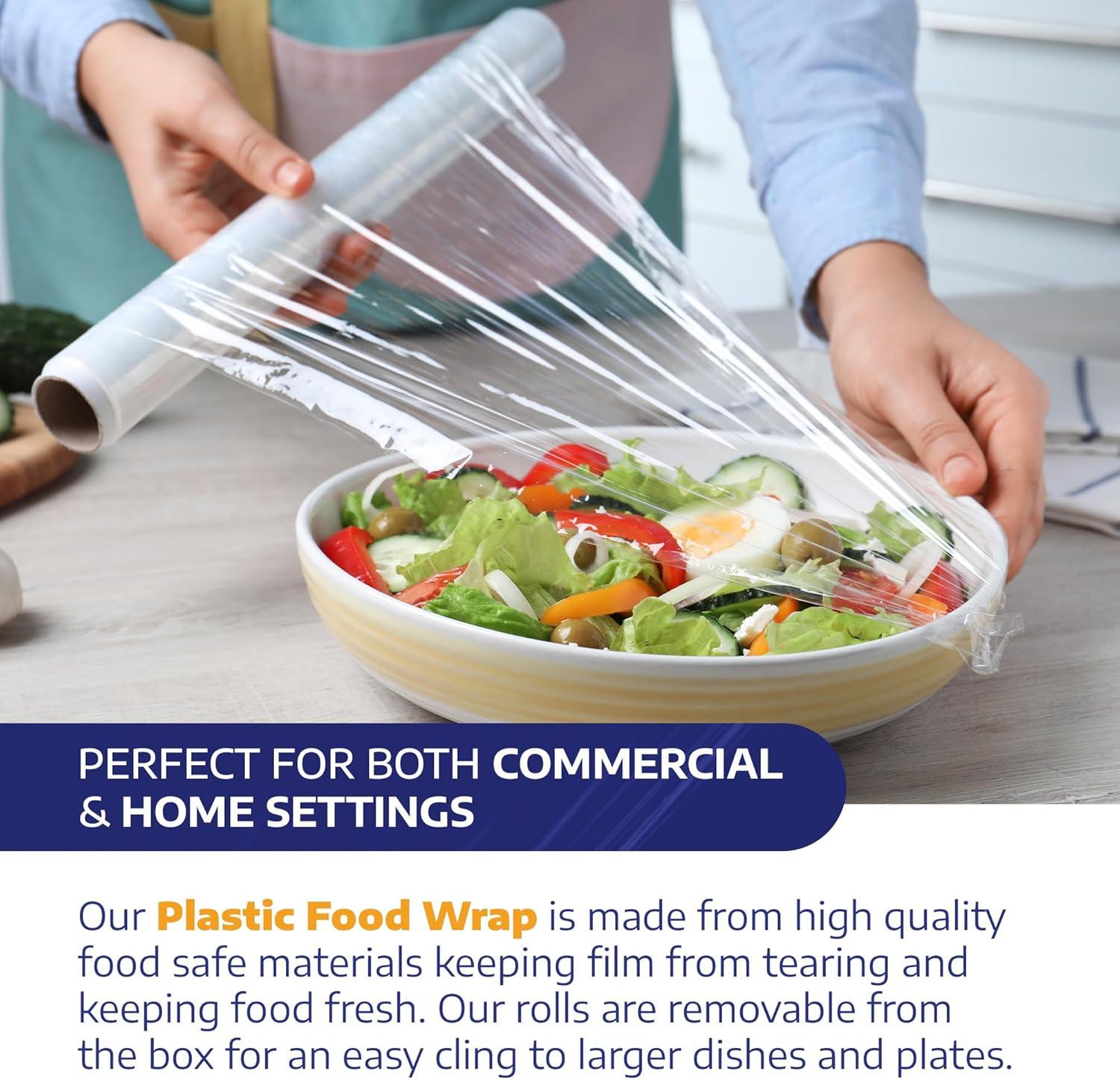 imageReli Plastic Wrap for Food 12 x 800 SQ FT Cling Wrap with Slide Cutter Clear Kitchen Use Plastic Cling Film for Food Service Microwave Safe