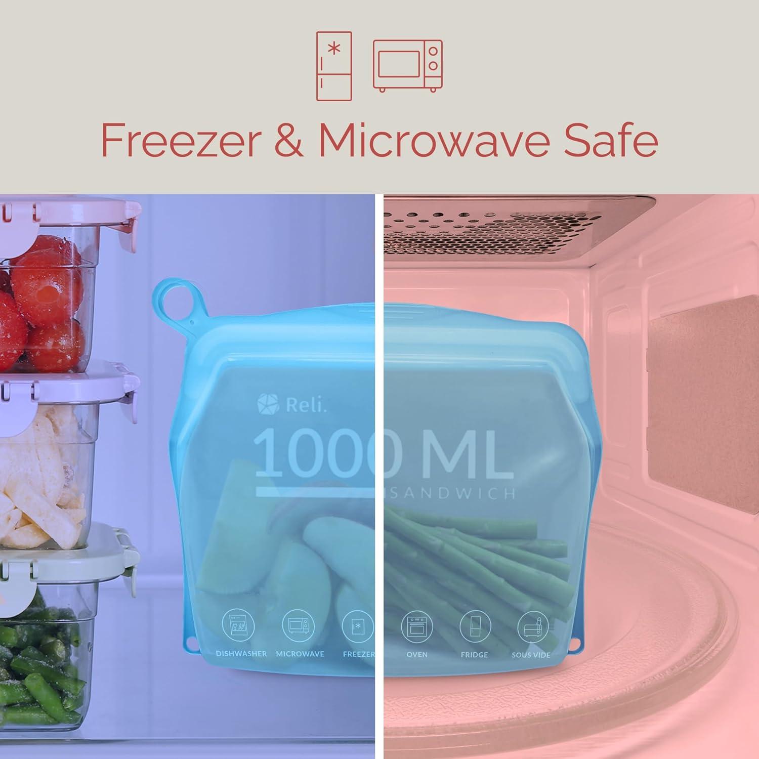 imageReli Reusable Silicone Bags 3 Pack MultiSize Snack Sandwich Gallon 1 Each Aqua Silicone Bags for Food Storage Reusable Food Storage for Meal Prep DishwasherFreezer Safe