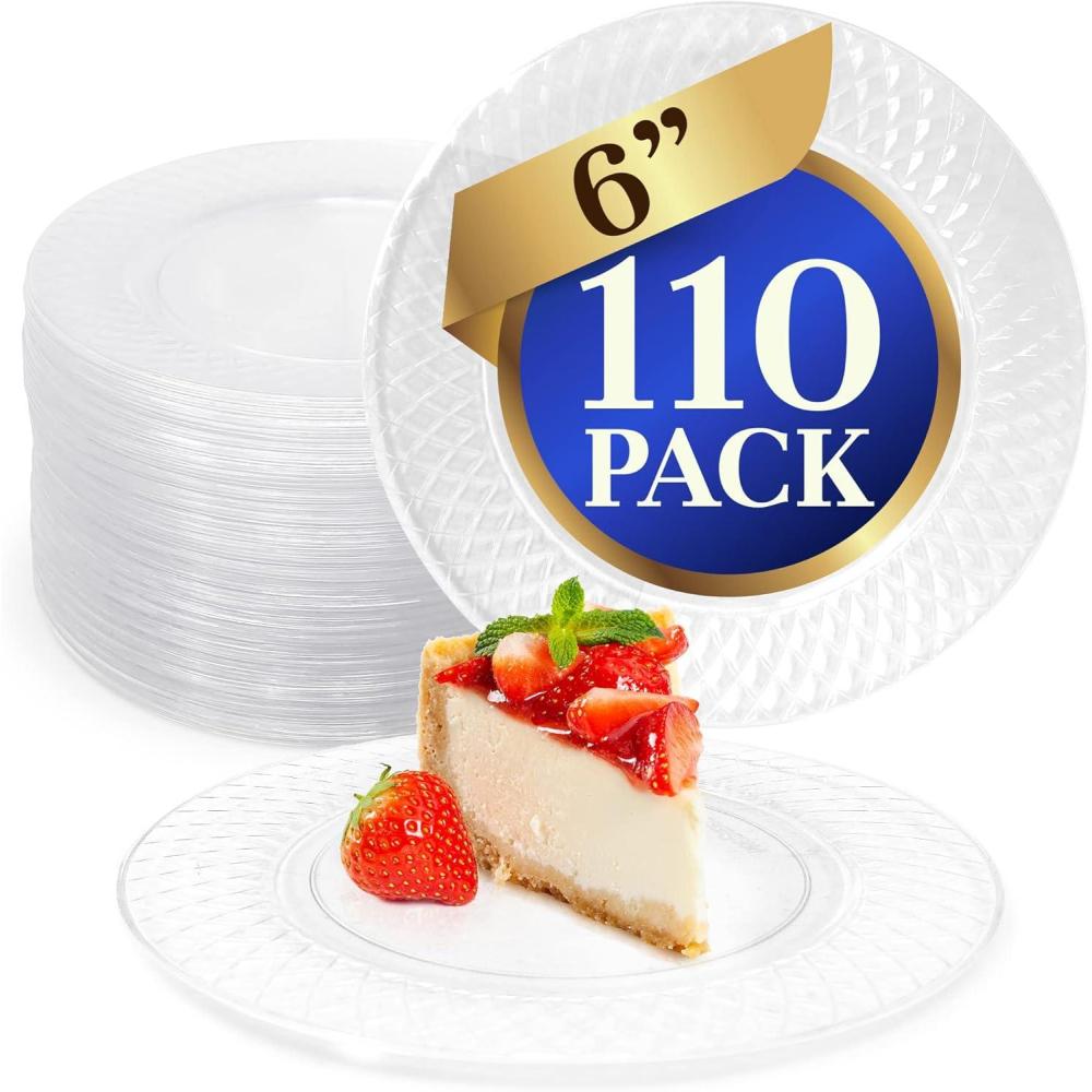 imageReli 110 Pcs Plastic Dessert Plates Disposable 6 inch Clear Small Plates for Party Heavy Duty Hard Plastic Dessert Platter for Cake Wedding Birthday SaladAppetizer 6