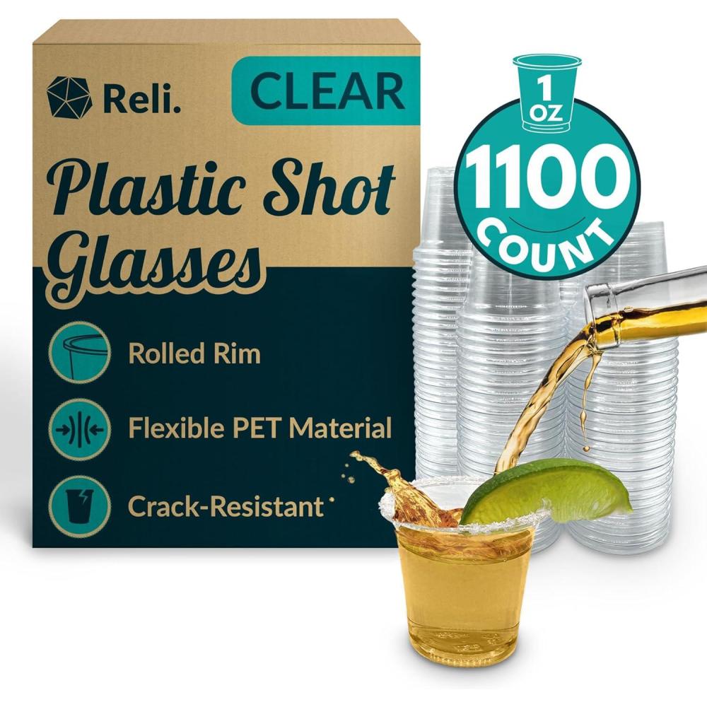 imageReli 1100 Count 1 oz Plastic Shot Glasses Disposable Clear Jello Shot Cups Mini Plastic Cups for Party Sauces Samples BPA Free Shatterproof 1oz Mini Glasses Disposable