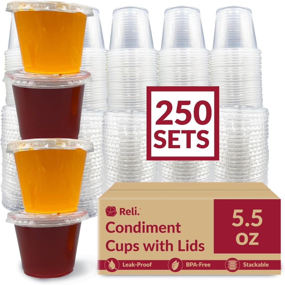 imageReli 55 oz Small Containers with Lids 250 Sets Jello Shot Cups with Lids Clear Plastic Condiment Containers 5 oz Portion Cup 5oz Sauce