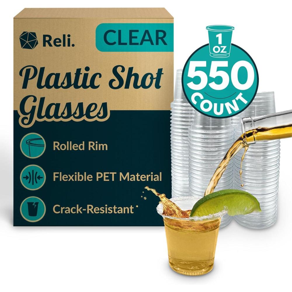 imageReli 550 Count 1 oz Plastic Shot Glasses Disposable Clear Jello Shot Cups Mini Plastic Cups for Party Sauces Samples BPA Free Shatterproof 1oz Mini Glasses Disposable