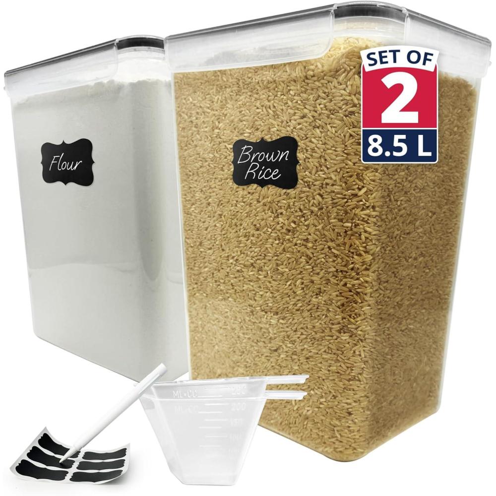 imageReli 85L Airtight Food Storage Containers with Lids 2 Sets Kitchen Organizers and Storage Containers Pantry Organizers BPA Free Plastic XXL Set w 2 Measuring Cups 6 Labels Pen