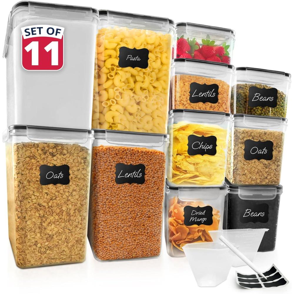 imageReli Airtight Food Storage Containers with Lids 11 Sets Kitchen Organizers and Storage Pantry Organizers BPA Free Plastic Food Container XL Size Variety Pack w 2 Measuring Cups 12 Labels Pen