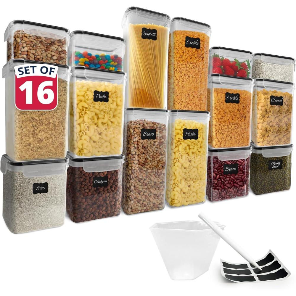 imageReli Airtight Food Storage Containers with Lids 16 Sets Kitchen Organizers and Storage Pantry Organizers BPA Free Plastic Food Containers Super Variety Pack wMeasuring Cup 18 Labels Pen