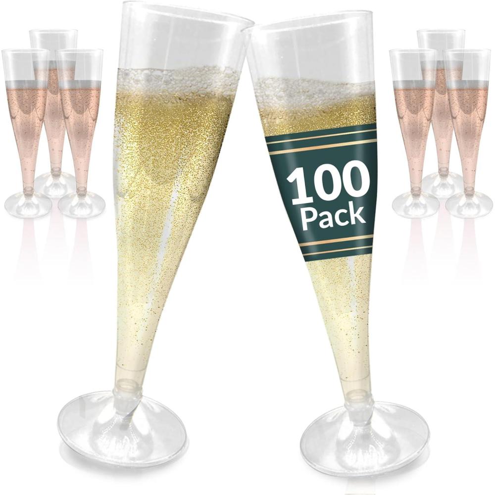 imageReli Champagne Flutes Plastic 100 Pack 45 oz Clear Premium Plastic Champagne Flutes PartyPerfect for Celebrations